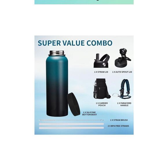 Vickniy Insulated Water Bottle 40OZ - Cold-48h Hot-24h, Sweat-Proof, Large Stain - Picture 3 of 10